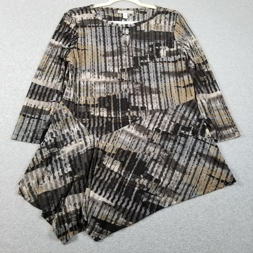 Dana Buchman Tunic Top Women's Medium M Abstract Sharkbite Hem Stretch Textured